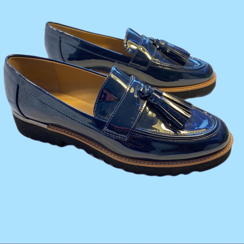 Franco Sarto Patent Blue Loafers